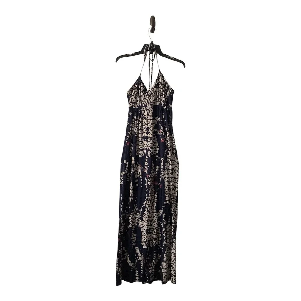 Express Women's Navy Floral Halter Neck Sleeveless Maxi Dress‎ Size XS